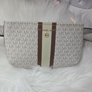 Michael Kors Cream and Brown Crossbody Bag with Monogram